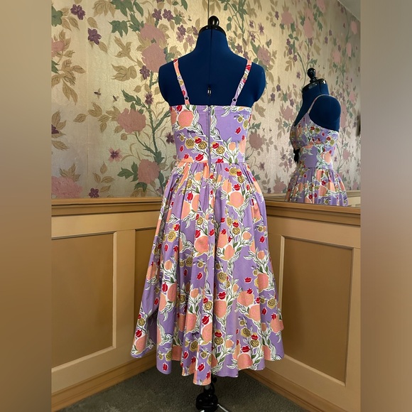 Pinup Couture Mary Blair Purple Lips and Roses Ella Dress XS - Picture 3 of 4